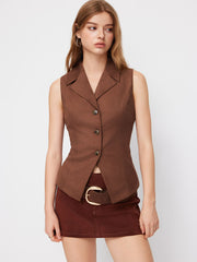Suede Collar V-neck Tie Back Split Blazer Vest