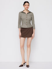 Houndstooth Collar Mid-length Sleeve Button Shirt