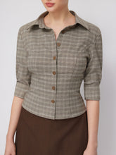 Houndstooth Collar Mid-length Sleeve Button Shirt