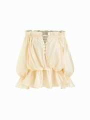 Off-shoulder Drawstring Lace Up Ruffle Hem Bell Sleeve Blouse