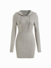 Knit Hooded Long Sleeve Drawstring Mini Dress
