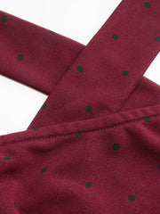Square Neck Polka Dot Ruffle Criss Cross Maxi Dress
