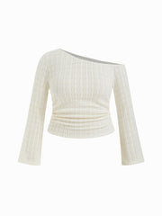 Asymmetrical Neck Ruched Long Sleeve Top Curve & Plus