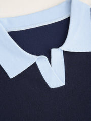 Knit Polo Contrasting Binding Short Sleeve Top