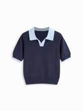 Knit Polo Contrasting Binding Short Sleeve Top