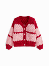 Knit Crochet V-neck Two Tone Oversized Cardigan Curve & Plus