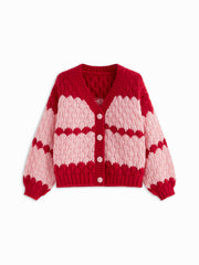 Knit Crochet V-neck Two Tone Oversized Cardigan Curve & Plus