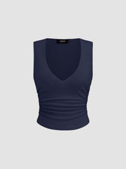 Cotton-blend V-neck Ruched Tank Top