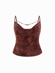Cowl Neck Floral Beaded Cami Top