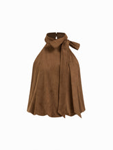 Suede Halter Neckline Knotted Bubble Hem Blouse