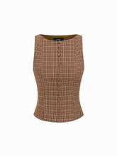 Cotton Boat Neck Plaid Backless Cut Out Tank Top
