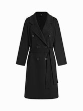 Double-Faced Wool-look Notched Collar Double Breasted Longline Coat With Belt