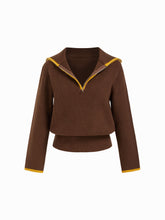 Collar Contrasting Binding Half Zip Long Sleeve Top