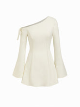 Asymmetrical Neck Bowknot Bell Sleeve Mini Dress