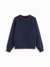 Knit Round Neck Contrasting Binding Oversized Long Sleeve Sweater
