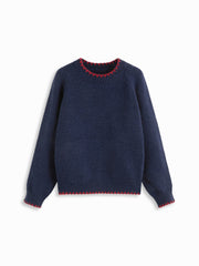 Knit Round Neck Contrasting Binding Oversized Long Sleeve Sweater