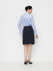 Mid Rise Wrap Button Midi Pencil Skirt