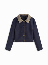 Plaid Collar Two Tone Button Oversized Crop Shacket