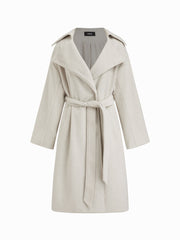 Wool-look Collar Long Sleeve Oversized Coat With Belt