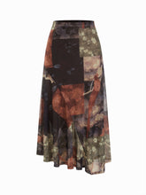 Mesh Mid Rise Abstract Graphic Floral Asymmetrical Hem Maxi Skirt