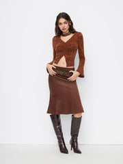 Suede Mid Rise Mermaid Midi Skirt