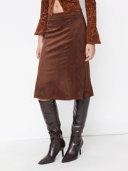 Suede Mid Rise Mermaid Midi Skirt