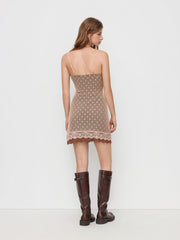 Mesh Sweetheart Polka Dot Lace Trim Slip Mini Dress