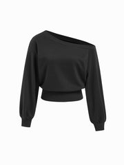 Terry Asymmetrical Neck Long Sleeve Sweatshirt