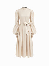Satin Stand Collar Ruffle Maxi Dress With Belt