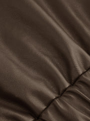 Faux Leather Collar Solid Pocket Zipper Bomber Jacket