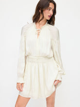 Stand Collar Lettuce Trim Ruffle Shirred Lantern Sleeve Mini Dress