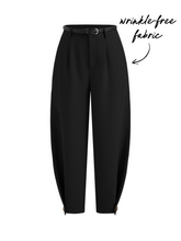 Wrinkle-free Fabric Mid Rise Barrel-leg Trousers With Belt