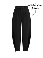 Wrinkle-free Fabric Mid Rise Barrel-leg Trousers With Belt