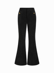 Corduroy Mid Rise Metal Button Flared Trousers