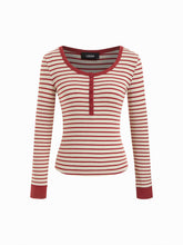 Cotton-blend Round Neckline Striped Contrasting Binding Long Sleeve Top