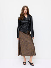 Faux Leather Collar Asymmetrical Button Jacket