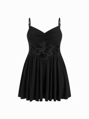 Square Neck Floral Ruched Ruffle Hem Cami Mini Dress With Shrug Curve & Plus