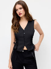 V-neck Lace Up Blazer Vest