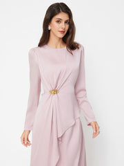 Round Neckline Ruched Metal Detail Knotted Maxi Dress