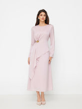 Round Neckline Ruched Metal Detail Knotted Maxi Dress