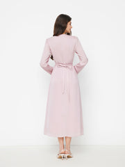 Round Neckline Ruched Metal Detail Knotted Maxi Dress