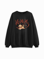 Cotton-blend Bowknot Puppy Graphic Oversized Sweatshirt