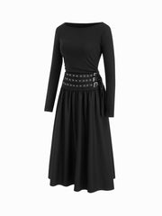 Boat Neck Solid Belted Maxi Dress