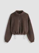 Fleece High Neck Drawstring Zipper Oversized Sweatshirt Curve & Plus