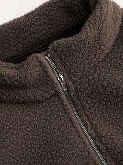 Fleece High Neck Drawstring Zipper Oversized Sweatshirt Curve & Plus
