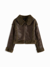 Faux Shearling Collar Zipper Oversized Jacket Curve & Plus
