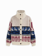 Knit Aztec Colorblock Collar Button Oversized Cardigan