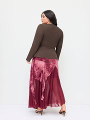 Asymmetrical Neck Long Sleeve Ruched Top Curve & Plus