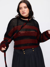 Knit Stripe Hollow Out Crop Top With Scarf Curve & Plus