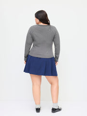Thermal Cotton-blend V-neck Long Sleeve Lace Trim Ruched Tee Curve & Plus
